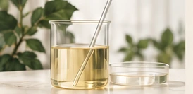 A laboratory beaker and stirring rod.